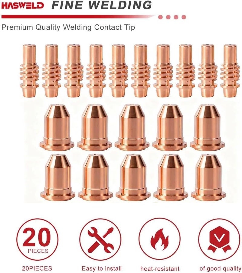 Hasweld fits Harbor Freight Titanium Plasma65 TI-PC65 iPT-65 56255 56811 59182 58895 59164 Plasma cutter consumables Nozzles Electrodes Cups kits (20pk Electrodes + nozzles) - Image 2